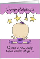 Whimsical Baby Girl Congratulations on New Baby Center Stage card