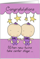 Whimsical Twin Girls Congratulations on Baby Twin Girls Center Stage card