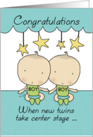 Whimsical Twin Boy Congratulations on Twin Baby Boys Center Stage card