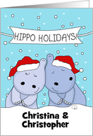 Hippo Holidays Two Hippos in Snow Merry Christmas for Name Specific card
