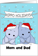 Hippo Holidays Two Hippos in Snow Customizable Christmas for Parents card