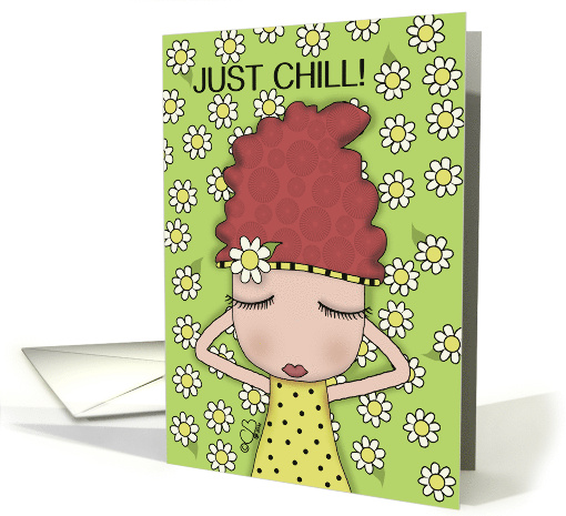 Whimsical Red Haired Girl Lying in Bed of Daisies Happy Birthday card