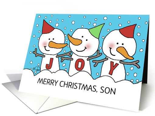 Joyful Snowman Trio Customizable Merry Christmas for Son card