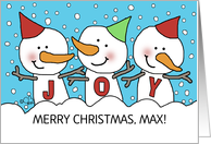 Joyful Snowman Trio Customizable Name Merry Christmas for Max card