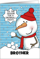 Snowman Snowball Fight Customizable Merry Christmas for Brother card