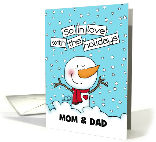Loving Snowman Customizable Merry Christmas for Mom Dad card (1347728)