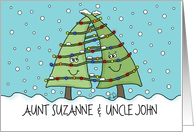 Lighted Christmas Trees Customizable Merry Christmas for Aunt Uncle card