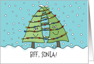 Lighted Fir Trees Customizable Merry Christmas for Best Friend or BFF card