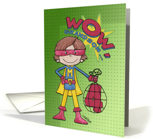 4th Birthday for Grandson with Letter M- Superhero-Comic Style card