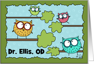 Customizable Birthday for Eye Doctor Name Specific Owls with Glasses card