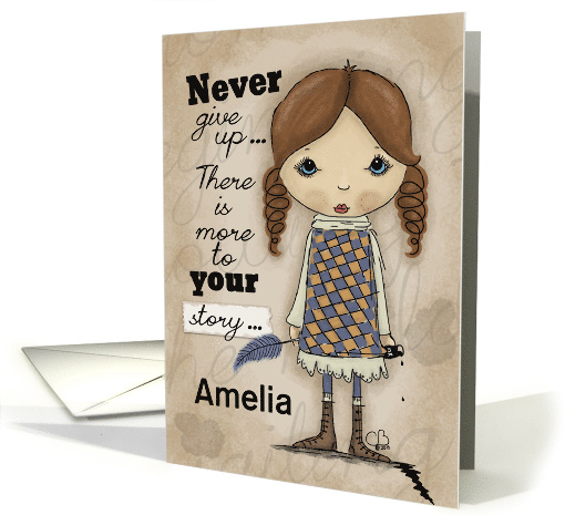 Girl with Plume-Customizable Name-Get Well for Cancer Patient card