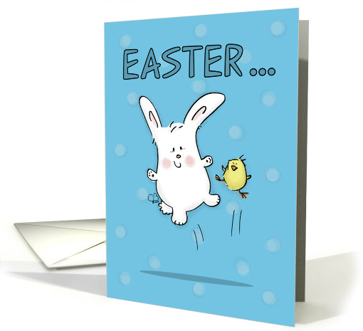 Hopping Bunny and Chick Happy Easter Hoppy Time card (1368140)