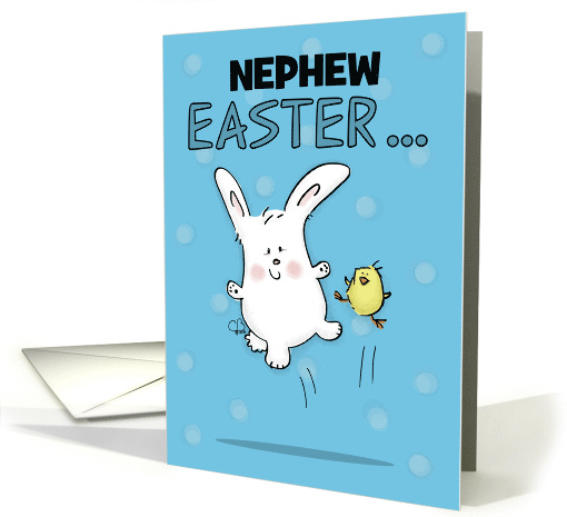 Hopping Bunny and Chick Customizable Happy Easter for Nephew card