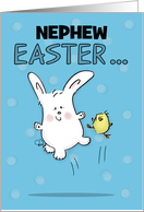 Hopping Bunny and Chick Customizable Happy Easter for Nephew card