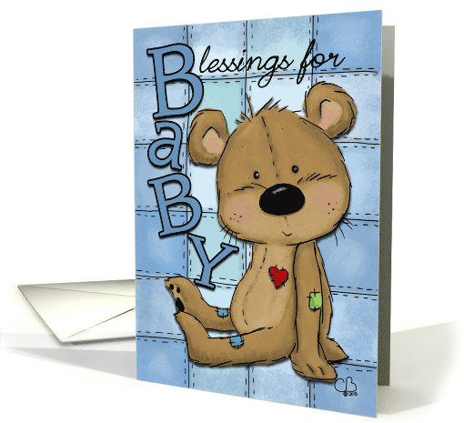 Congratulations on New Baby BoyToy Bear against Blue... (1368896)