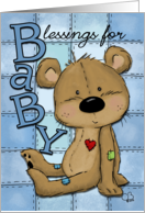 Congratulations on New Baby BoyToy Bear against Blue Blocks Blanket card