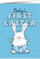 Baby’s First Easter for Boy Bunny Rabbit in Blue Diaper card