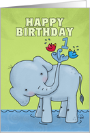 Happy First Birthday - Elephant Spraying Birds card