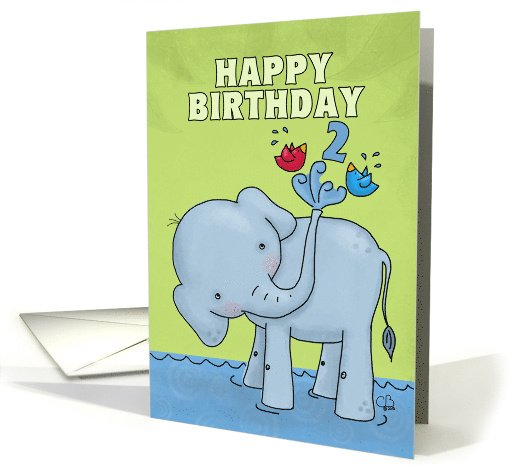 Happy Second Birthday Elephant Spraying Birds card (1374064)