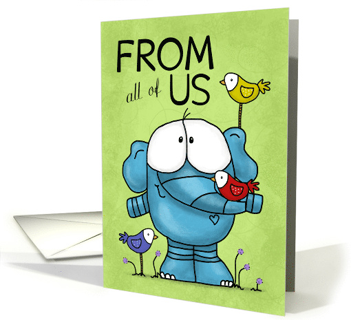 Happy Birthday from All of Us Cute Elephant and Colorful Birds card