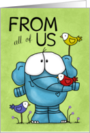 Happy Birthday from All of Us Cute Elephant and Colorful Birds card