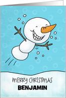 Customizable Name Merry Christmas for Benjamin Soaring Snowman card