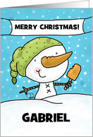 Customizable Name Merry Christmas for Gabriel Snowman with Ice Pop card