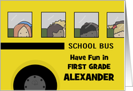 Customizable Name Back to School for 1st Grader School Bus with Kids card