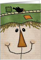 Happy Thanksgiving Scarecrow Face with Words of Gratitude and Crow card