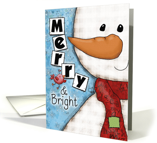 Merry Christmas Snowman and Red Bird Merry and Bright card (1406556)