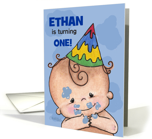 Customizable Happy First Birthday for Ethan Baby with Icing card