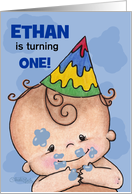 Customizable Happy First Birthday for Ethan Baby with Icing card