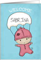 Customizable Name Congratulations New Baby Girl Baby with Parachute card