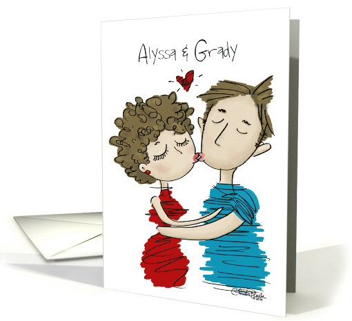 Customizable Names Happy Anniversary Quirky Kissing Couple card