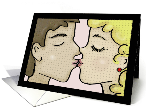 Happy Anniversary for Husband Pop Art Style Kissing Couple card