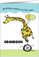 Customizable Happy Birthday for Grandson Giraffe on Unicycle card