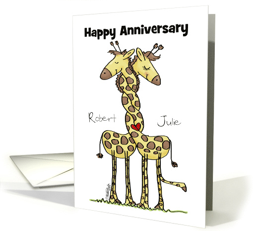 Customizable Happy Anniversary Name Specific Wound Up Giraffes card