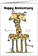 Customizable Happy Anniversary Name Specific Wound Up Giraffes card