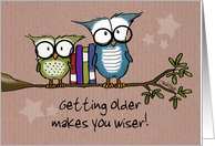 Happy Birthday Two Owls with Books on a Limb Getting Older Wiser card
