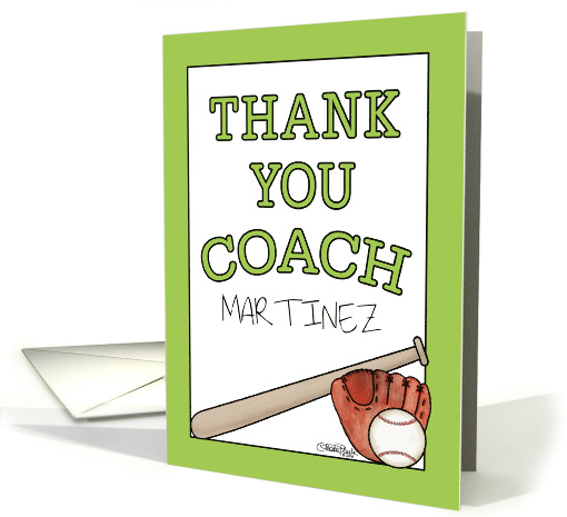 Customizable Thank You Baseball Coach Martinez Baseball Theme card