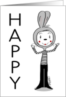Happy Birthday Bunny Mime With Happy Face card