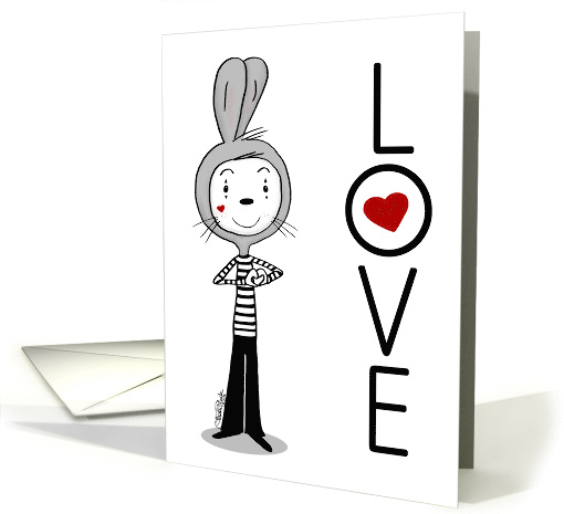 Happy Anniversary For Wife LOVE Bunny Mime with Heart Hands card