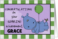 Customized Graduation Congratulations for Grace Hippo Soaring Balloon card