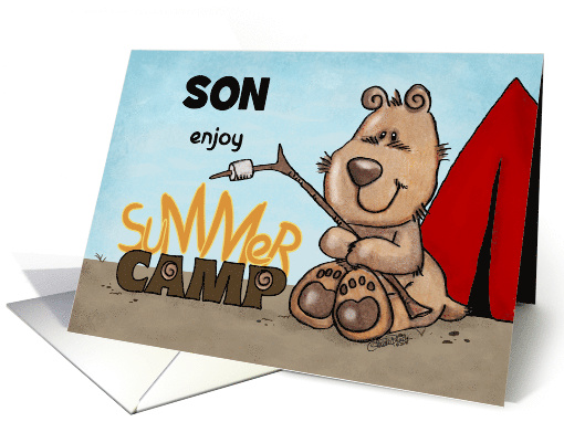 Customized Summer Camp Thinking of You for Son Camping Bear card