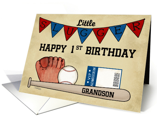 Customized Happy First Birthday for Grandson Baseball Theme card