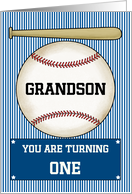 Customized Happy First Birthday for Grandson Baseball Bat Pinstripes card