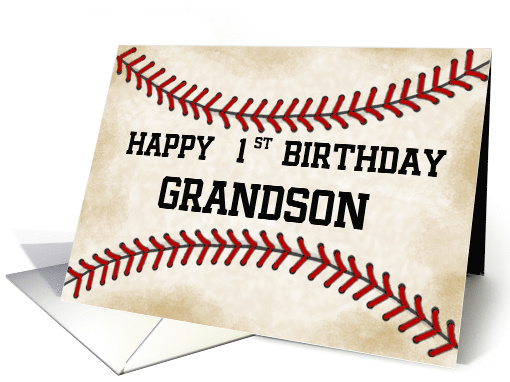 Customized Happy First Birthday for Grandson Baseball Up Close card