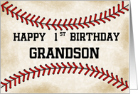 Customized Happy First Birthday for Grandson Baseball Up Close card