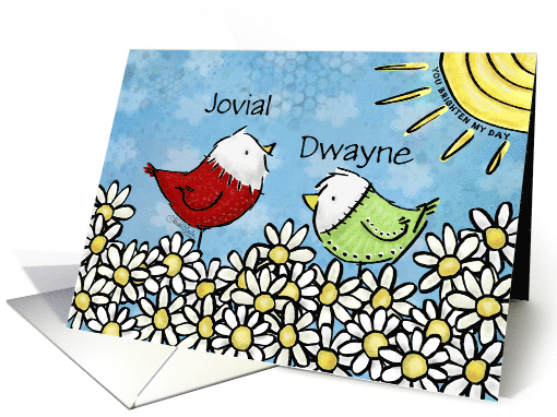 Customizable Names Happy Anniversary Two Birds in Daisies card
