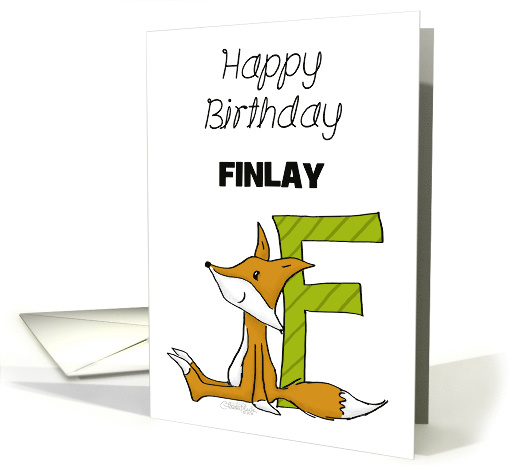 Customized Name Happy Birthday for Finlay Fox with Letter F card